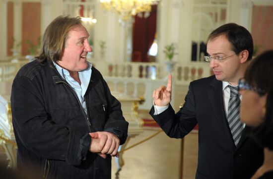 Gerard Depardieu and Vladimir Medinsky meet at Bolshoi Theatre