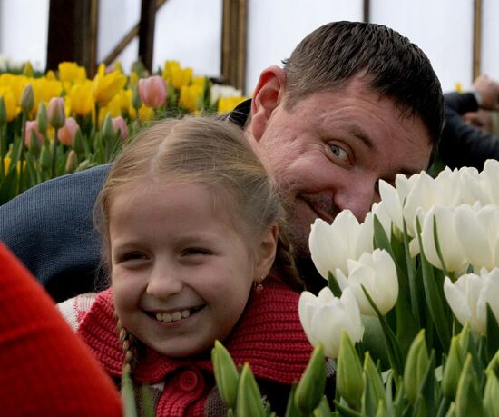 Open day in tulip greenhouse in Vladivostok