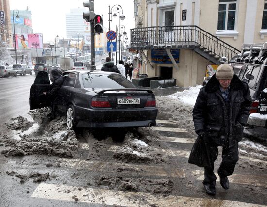 March snowfall in Vladivostok