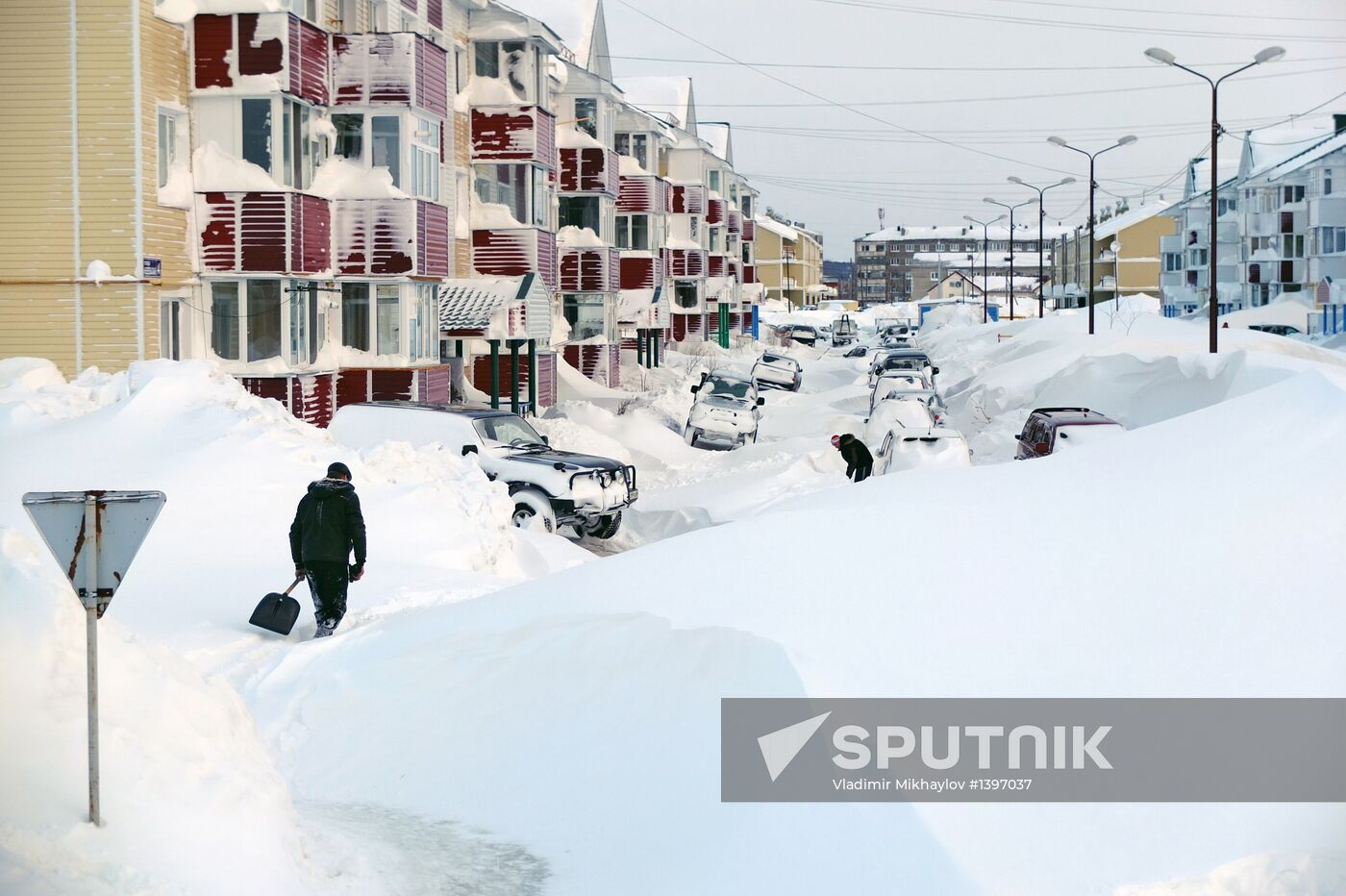 Aftermath of a snowstorm in Sakhalin