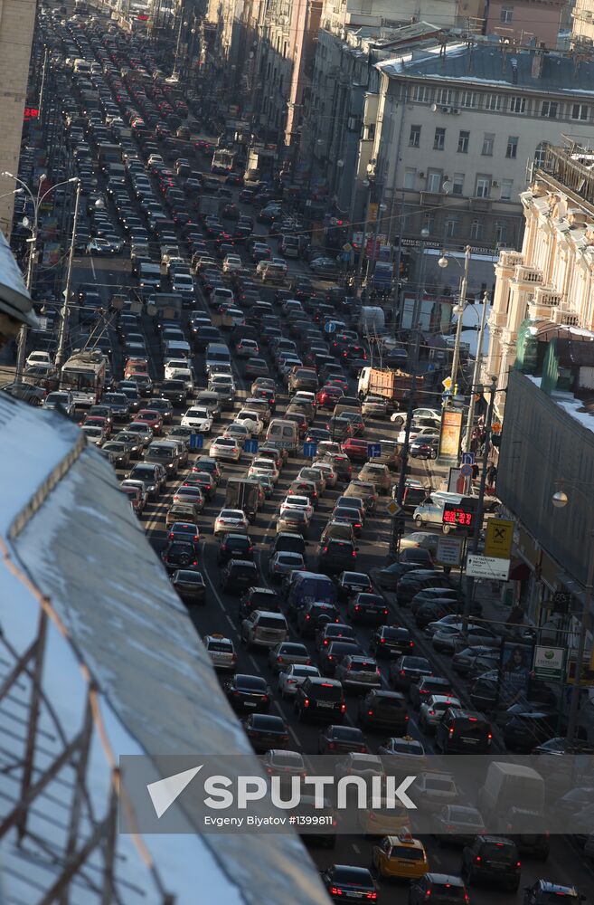 Traffic congestion in Tverskaya Street in Moscow
