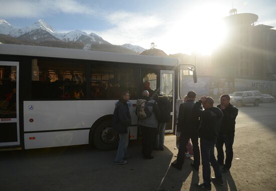 Workers at construction site of Gorki Gorod Olympic facility