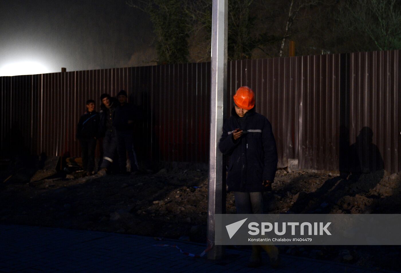 Workers at construction site of Gorki Gorod Olympic facility