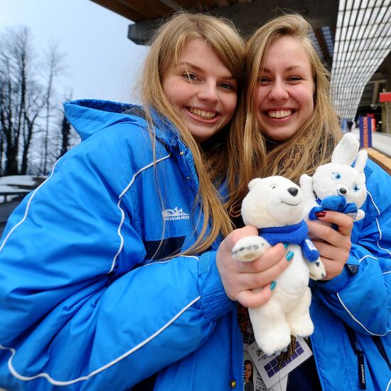 Volunteers work at testing competitions in Sochi