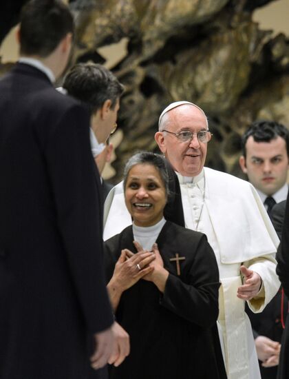 Pope Francis meets with journalists