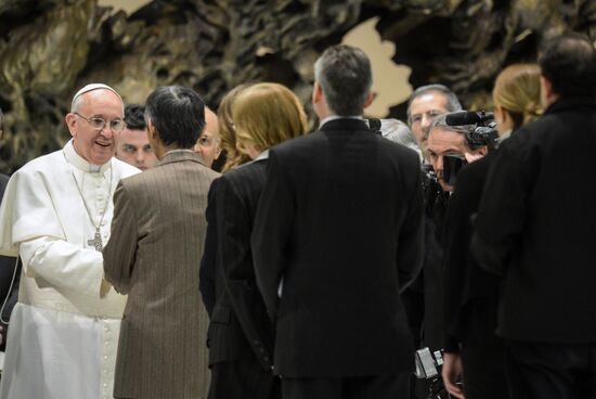 Pope Francis meets with journalists