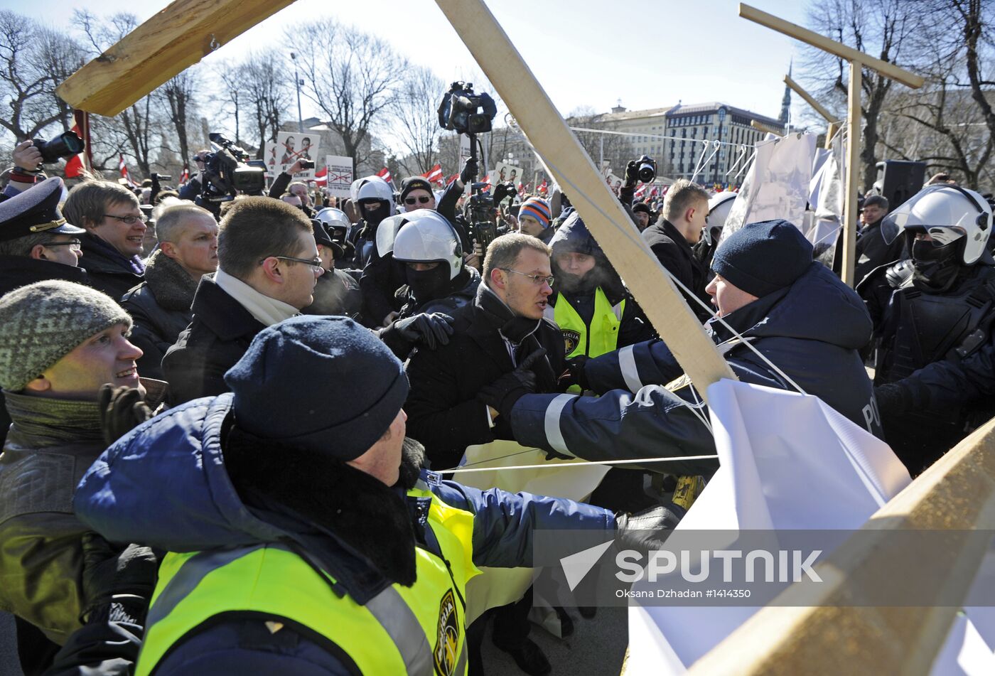 Latvian Waffen-SS Legion veterans march in Riga