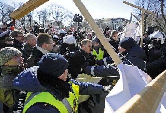 Latvian Waffen-SS Legion veterans march in Riga