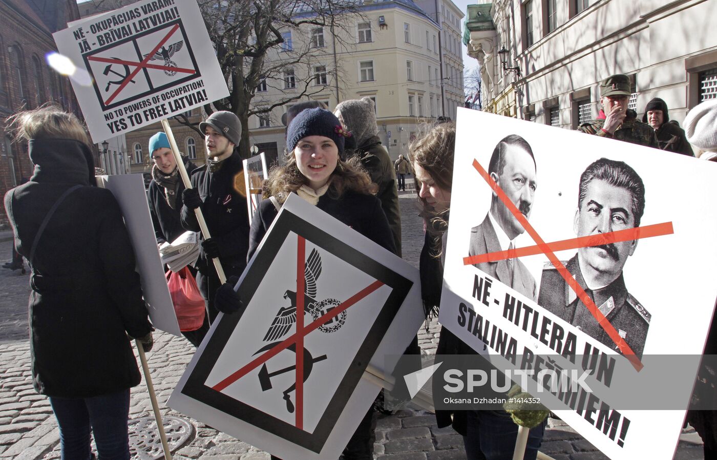 Latvian Waffen-SS Legion veterans march in Riga