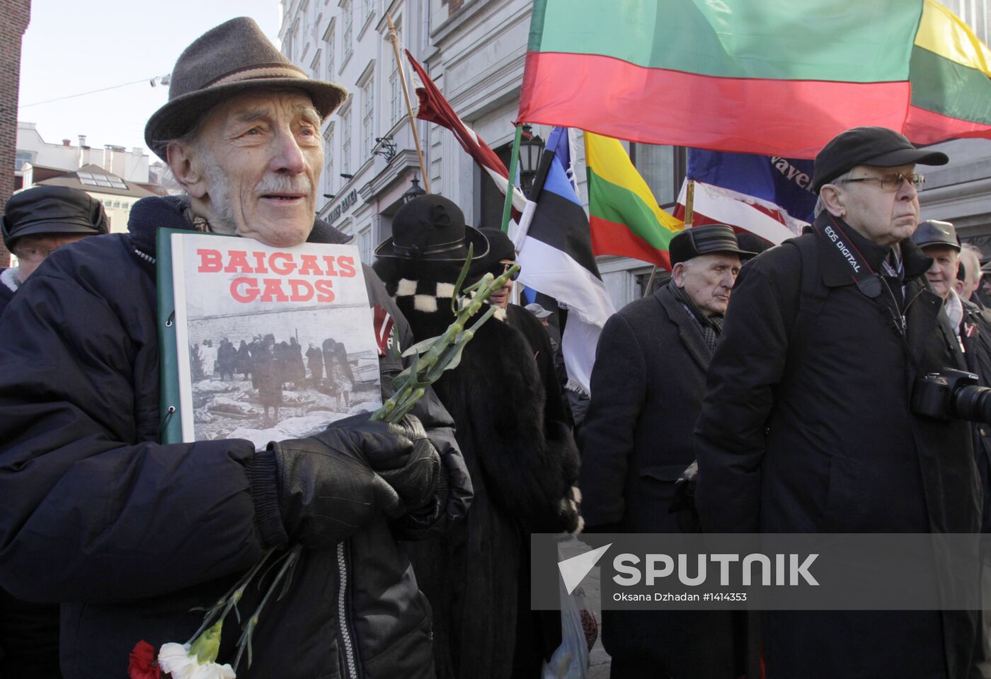 Latvian Waffen-SS Legion veterans march in Riga