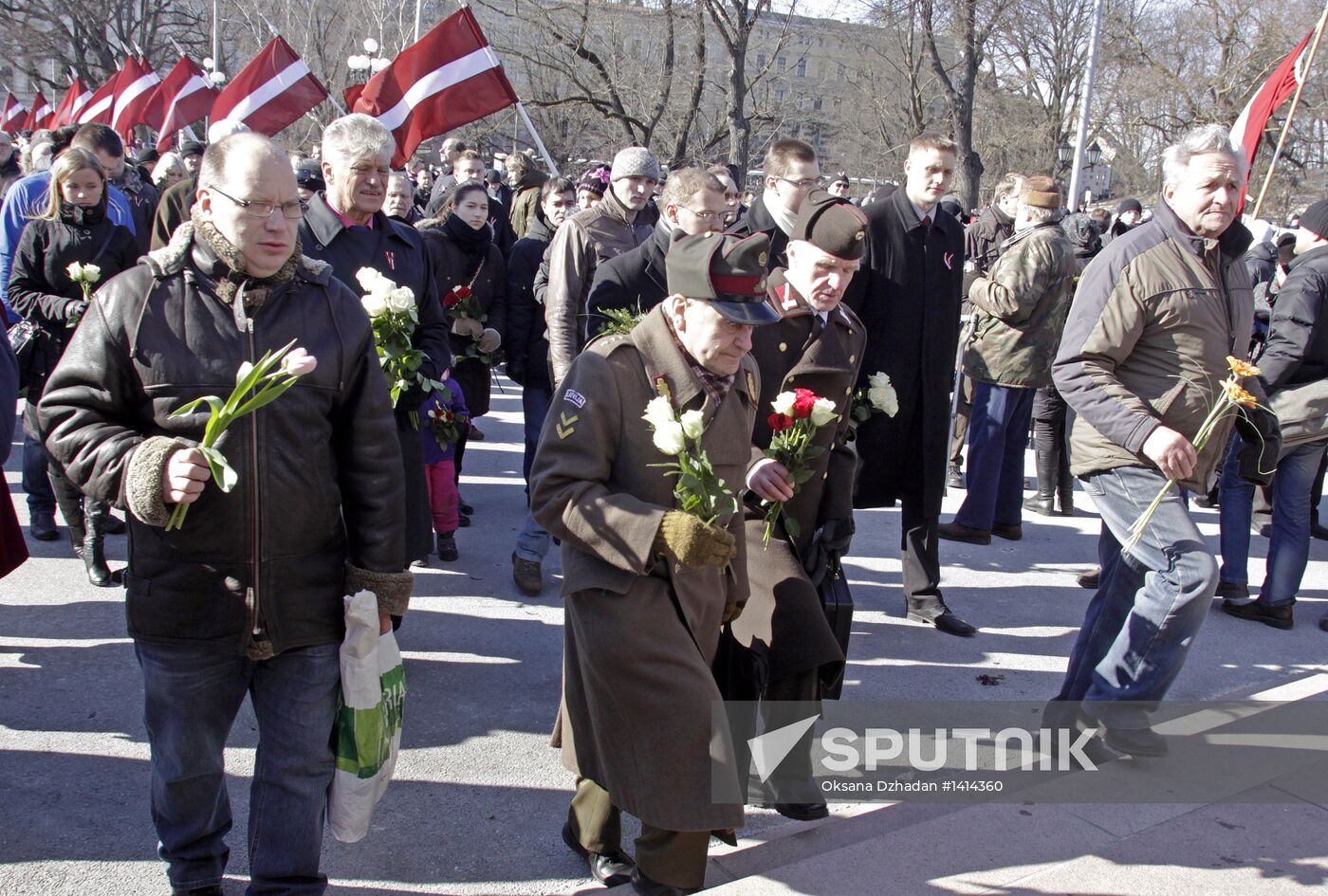 Latvian Waffen-SS Legion veterans march in Riga