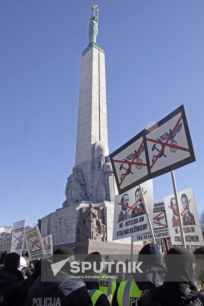 Latvian Waffen-SS Legion veterans march in Riga