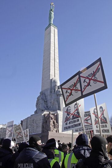 Latvian Waffen-SS Legion veterans march in Riga