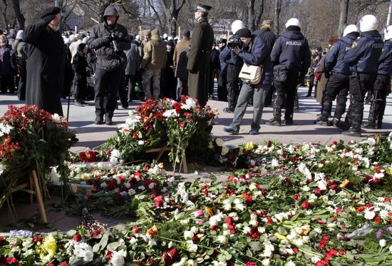 Latvian Waffen-SS Legion veterans march in Riga