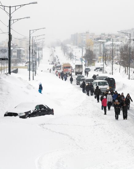 Aftermath of snowstorm in Kamchatka region