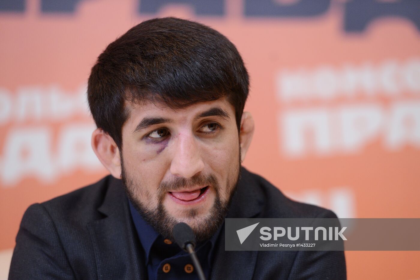 Russian wrestler Rasul Mirzayev answers journalists' questions