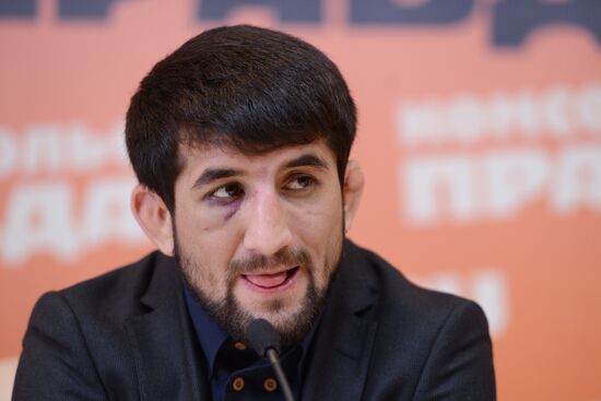 Russian wrestler Rasul Mirzayev answers journalists' questions