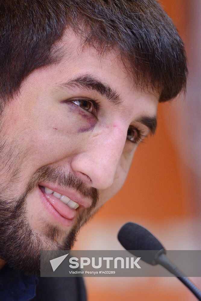 Russian wrestler Rasul Mirzayev answers journalists' questions