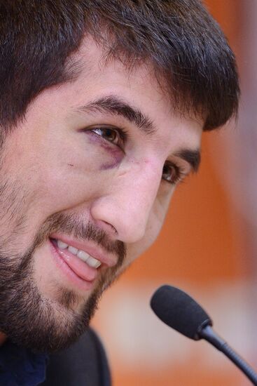 Russian wrestler Rasul Mirzayev answers journalists' questions