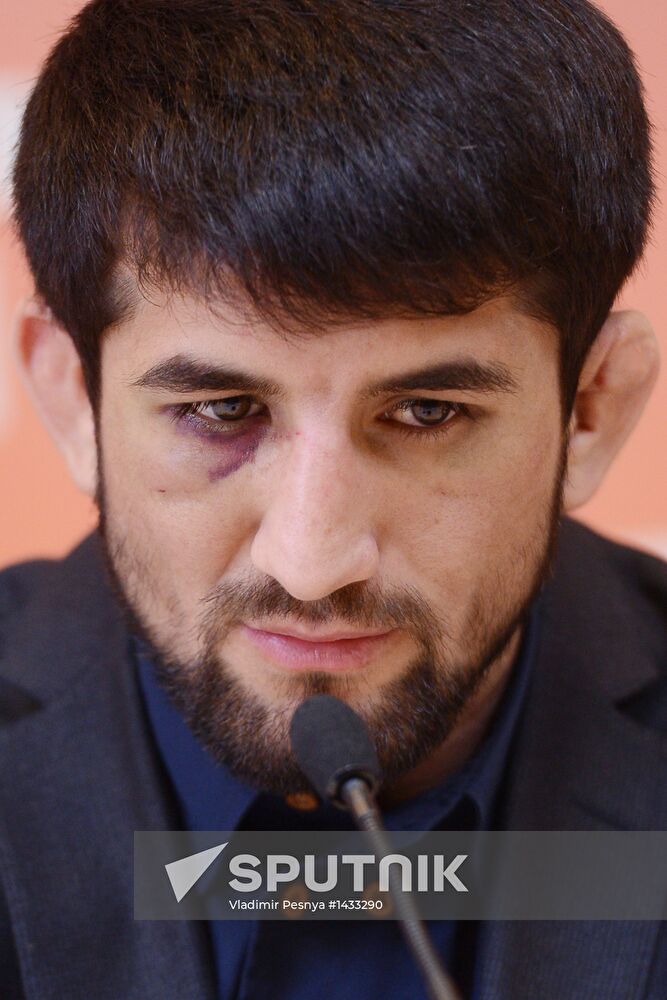 Russian wrestler Rasul Mirzayev answers journalists' questions