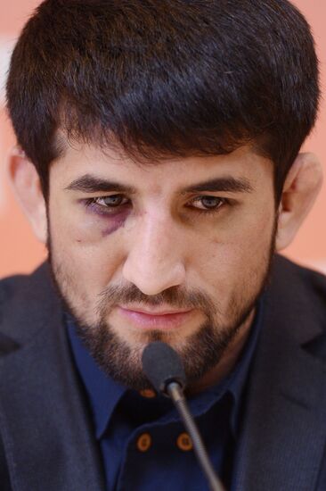 Russian wrestler Rasul Mirzayev answers journalists' questions