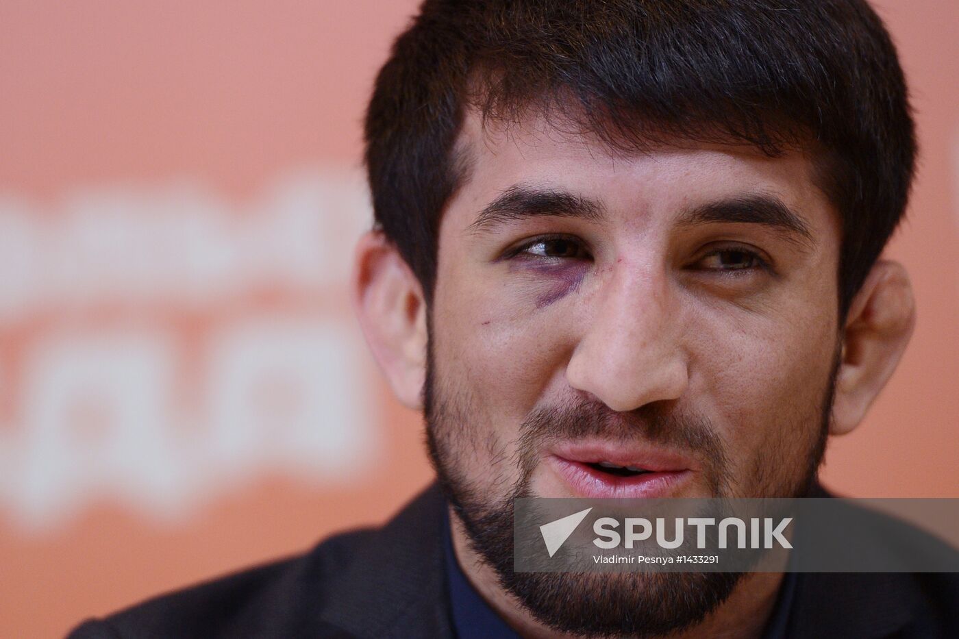 Russian wrestler Rasul Mirzayev answers journalists' questions