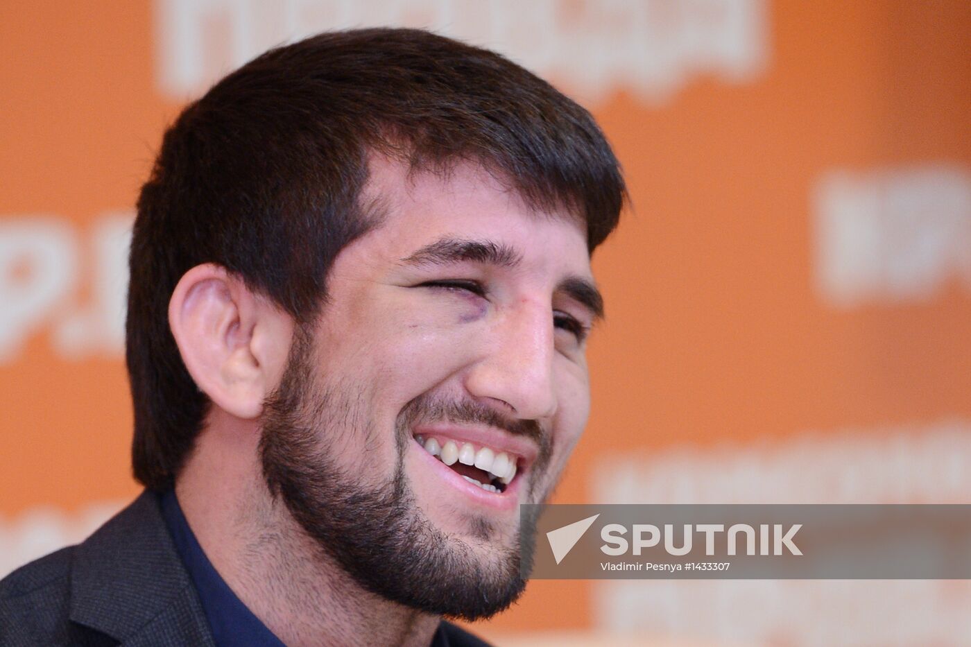 Russian wrestler Rasul Mirzayev answers journalists' questions