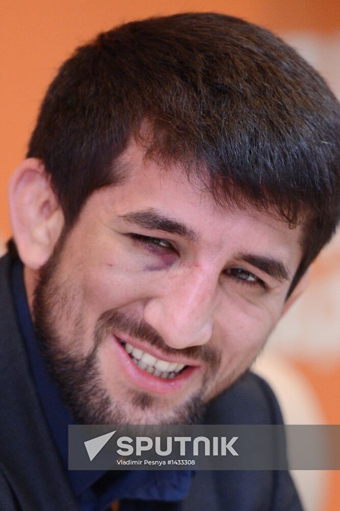 Russian wrestler Rasul Mirzayev answers journalists' questions