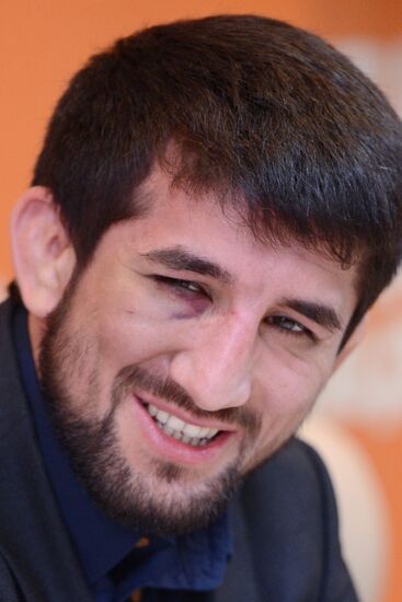 Russian wrestler Rasul Mirzayev answers journalists' questions