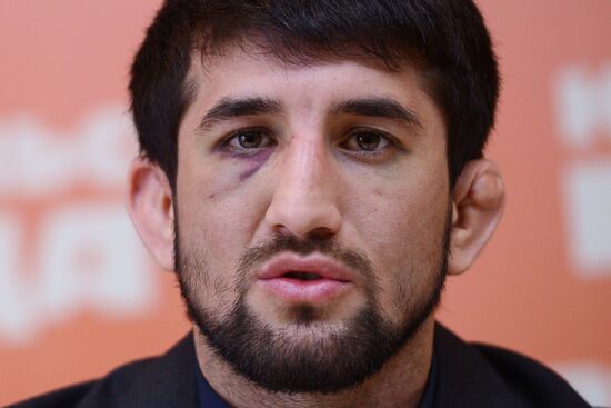 Russian wrestler Rasul Mirzayev answers journalists' questions