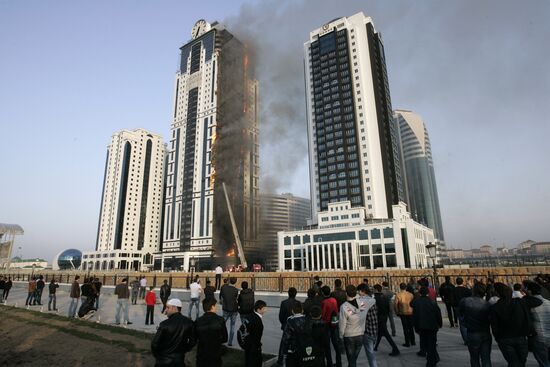 Grozny City complex catches fire in Chechnya's capital