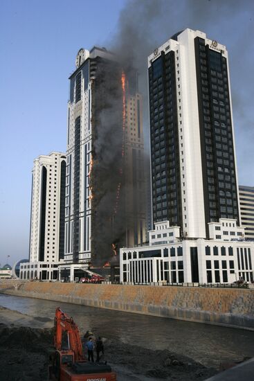 Grozny City complex catches fire in Chechnya's capital