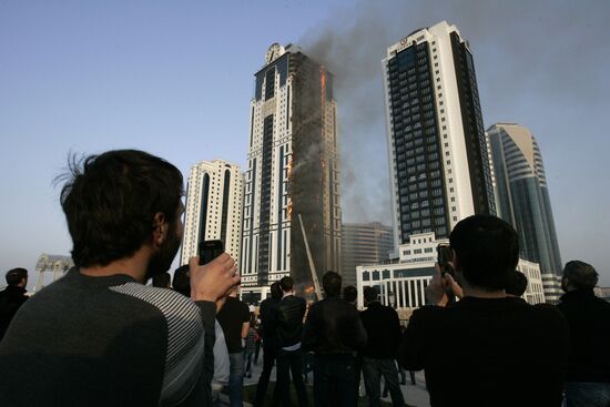 Grozny City complex catches fire in Chechnya's capital