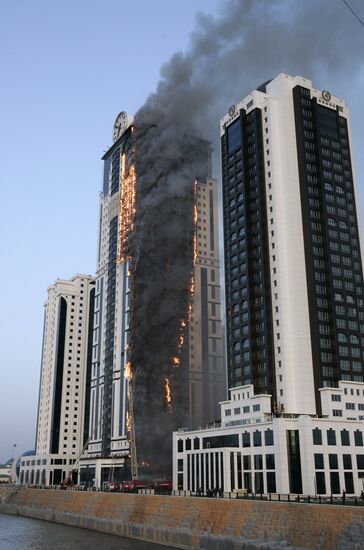 Grozny City complex catches fire in Chechnya's capital