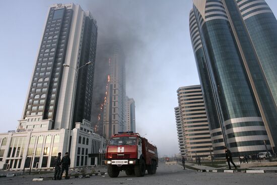 Grozny City complex catches fire in Chechnya's capital