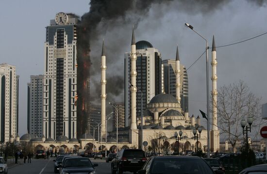 Grozny City complex catches fire in Chechnya's capital