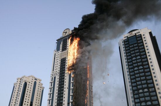 Grozny City complex catches fire in Chechnya's capital