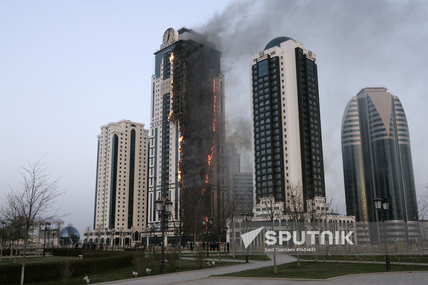 Grozny City complex catches fire in Chechnya's capital