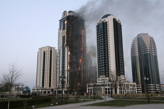 Grozny City complex catches fire in Chechnya's capital