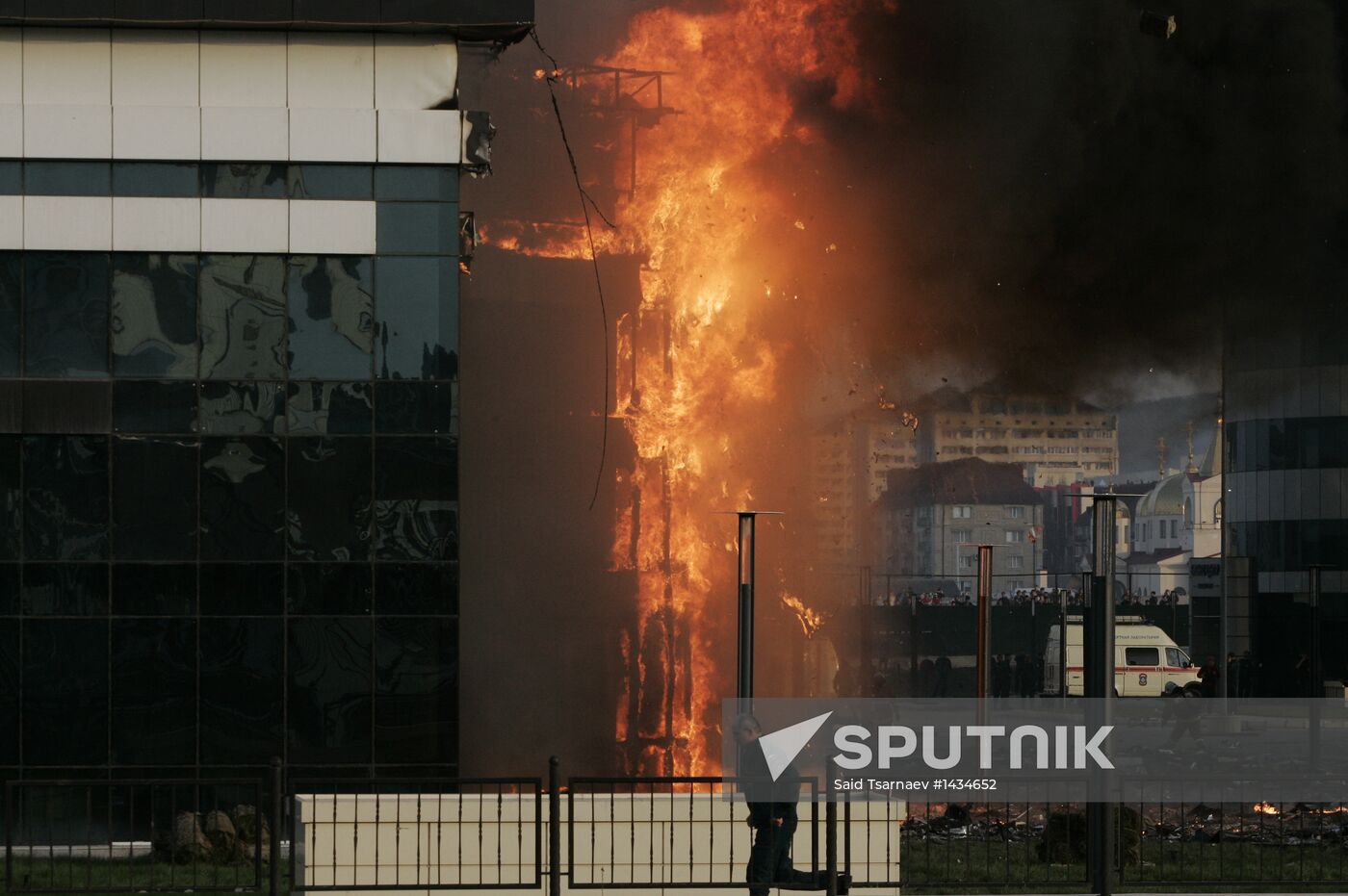 Grozny City complex catches fire in Chechnya's capital