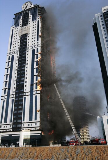 Grozny City complex catches fire in Chechnya's capital