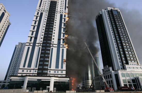 Grozny City complex catches fire in Chechnya's capital