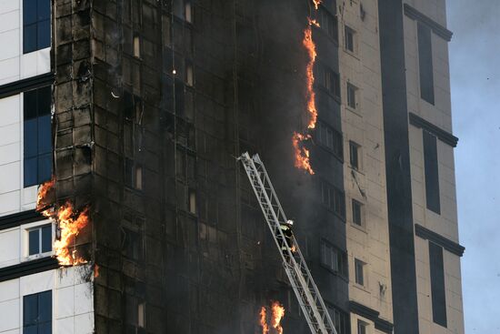 Grozny City complex catches fire in Chechnya's capital