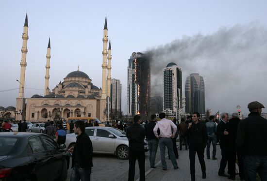 Grozny City complex catches fire in Chechnya's capital