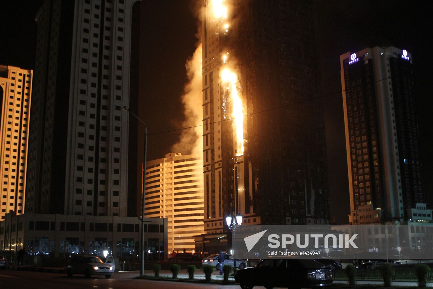 Grozny City complex catches fire in Chechnya's capital