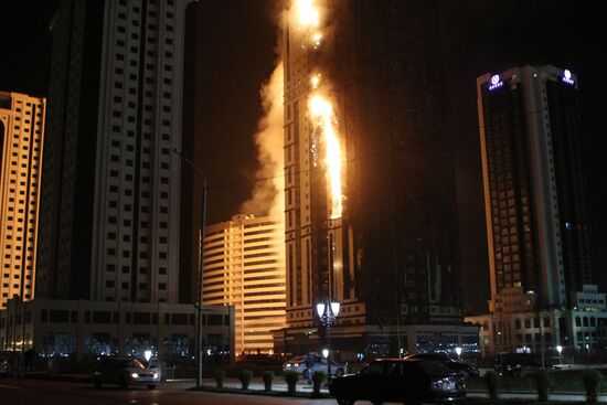 Grozny City complex catches fire in Chechnya's capital