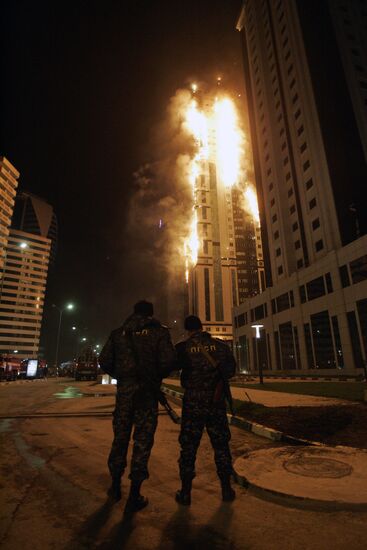 Grozny City complex catches fire in Chechnya's capital