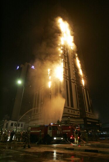 Grozny City complex catches fire in Chechnya's capital