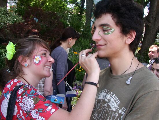Young people at Month of Roses flower festival in Tbilisi
