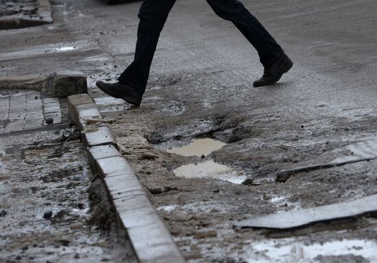 Broken roads in Veliky Novgorod